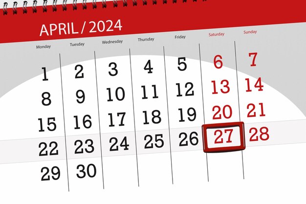 Фото Календарь 2024 срок дня месяц страница организатор дата апрель суббота номер 27