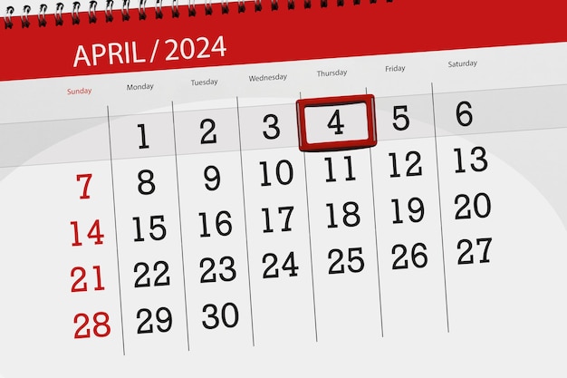 Photo calendar 2024 deadline day month page organizer date april thursday number 4