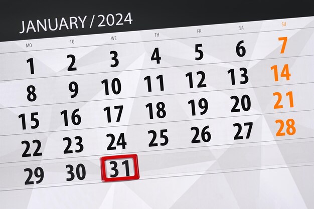 Фото Календарный срок 2024 года день месяц страница организатор дата январь среда номер 31