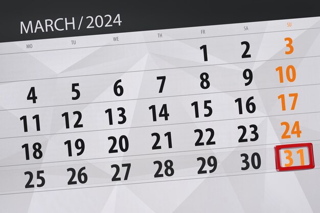 Foto data di scadenza del calendario 2024 giorno mese pagina organizzatore data marzo domenica numero 31