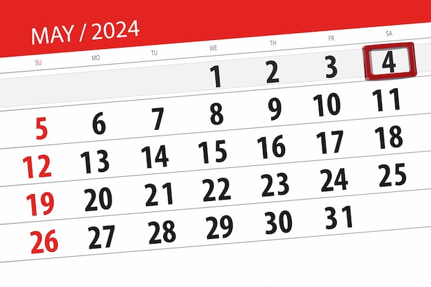 Foto data di scadenza del calendario 2024 giorno mese pagina organizzatore data maggio sabato numero 4