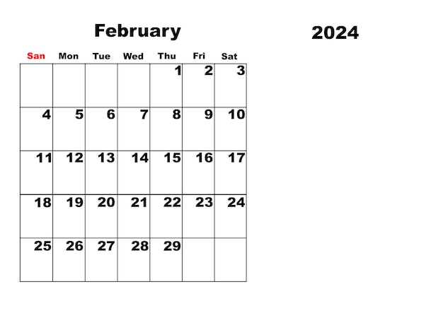 Photo calendar for 2024 february