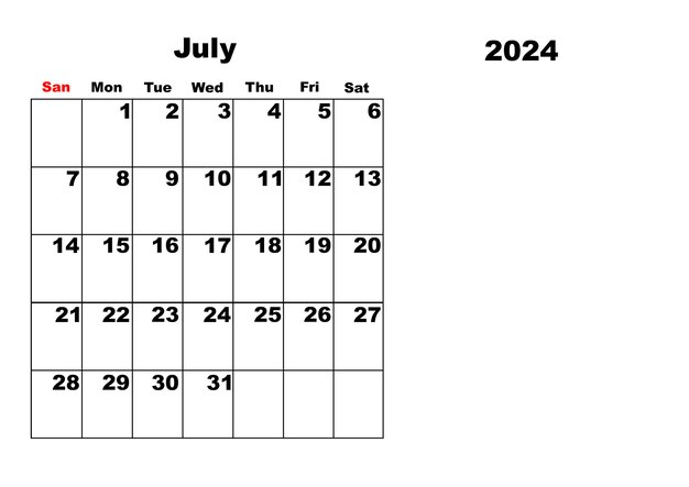 Calendar for 2024 July