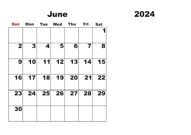 Calendar for 2024 June