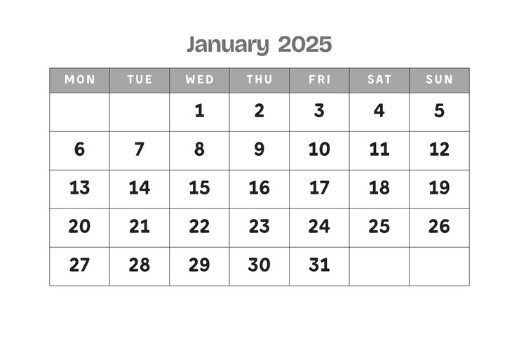 Photo calendar 2025 january 2025 calendar on white background