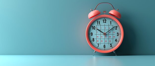 Calendar and alarm clock 3D rendering of office work and deadlines Meeting agenda Cartoon design icon isolated on blue background