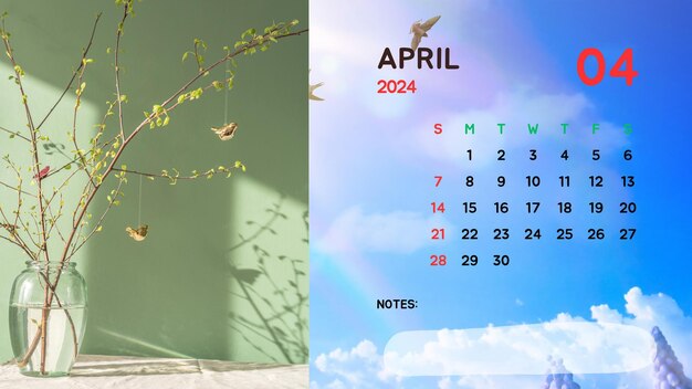 Photo calendar for april 2024 year