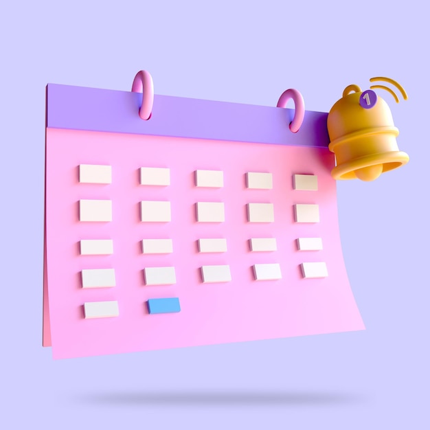 Calendar assignment icon monthly planning schedule day month year time concept 3d render