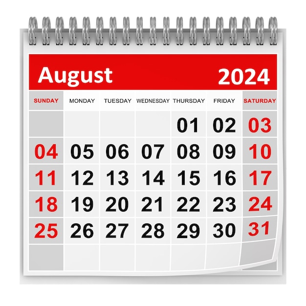 Фото Календарь августа 2024 года это 3d-рендерированное компьютерное изображение, изолированное на белом