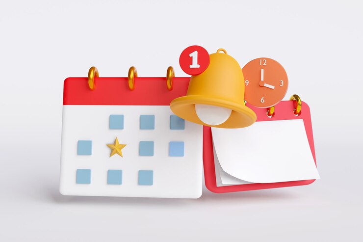Photo calendar and bell notification reminder of upcoming events