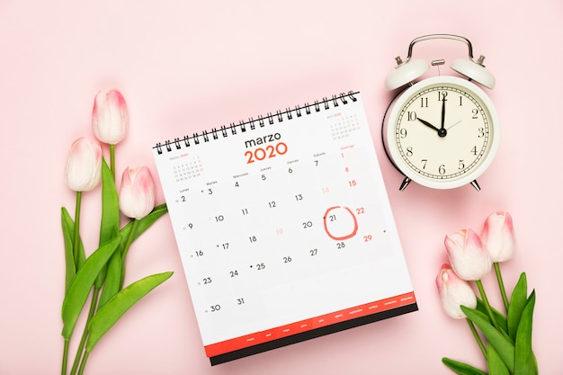 Premium Photo  Calendar and clock announcement of spring