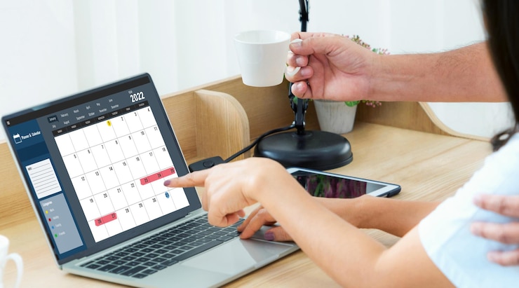 Photo calendar on computer software application for modish schedule planning