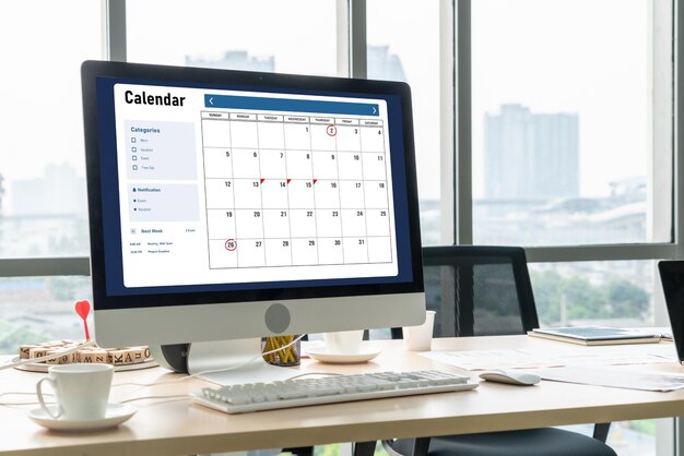 Calendar on computer software application for modish schedule planning