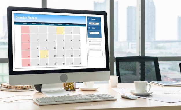 Photo calendar on computer software application for modish schedule planning