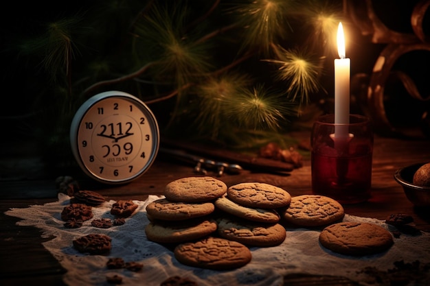 Photo calendar next to cookies candles