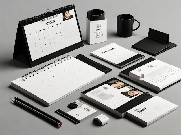 Foto calendar corporate identity mockup set (set di modellazione dell'identità aziendale del calendario)