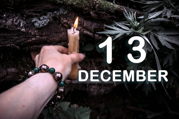 Calendar date on the background of an esoteric spiritual ritual December 13 is the thirteenth day of the month