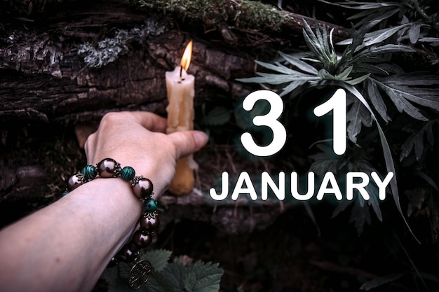 Calendar date on the background of an esoteric spiritual ritual January 31 is the thirtyfirst day of the month