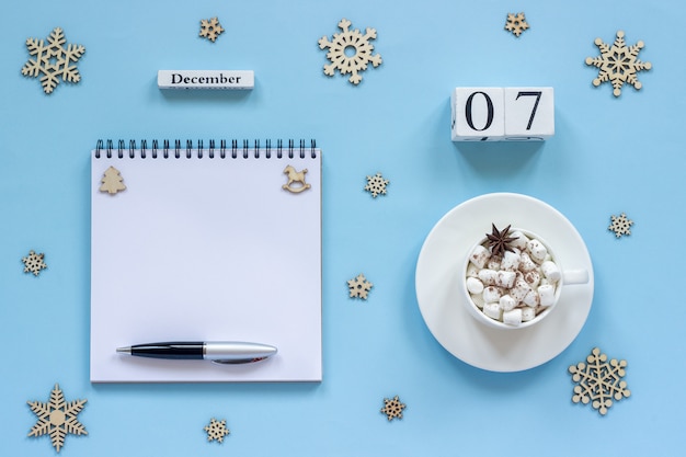 Calendar December 7 cup cocoa and marshmallow