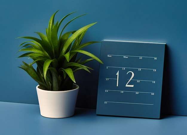 A calendar next to green plants