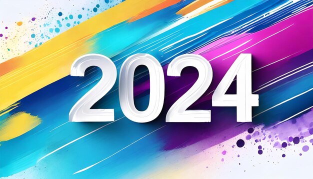 Calendar header 2024 number on colorful abstract color paint brush strokes background