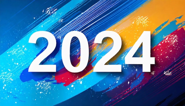 Foto intestazione del calendario 2024 numero su sfondo colorato astratto colore pennello pennello