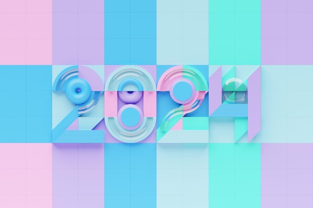 Calendar header number 2024 on colorful background Happy new year 2024 colorful background