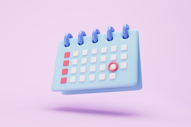 calendar icon on pink background3d illustration