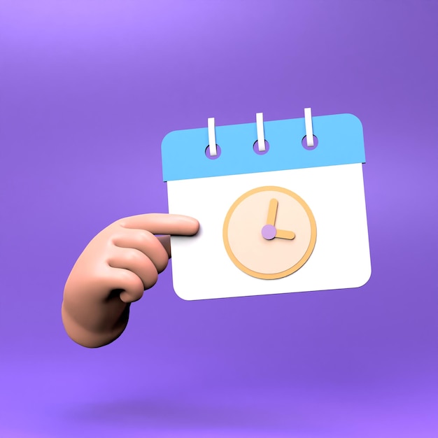 Calendar icon with clock 3d render illustration