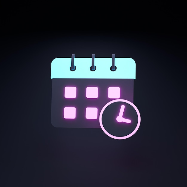 Calendar icon with clock 3d render illustration