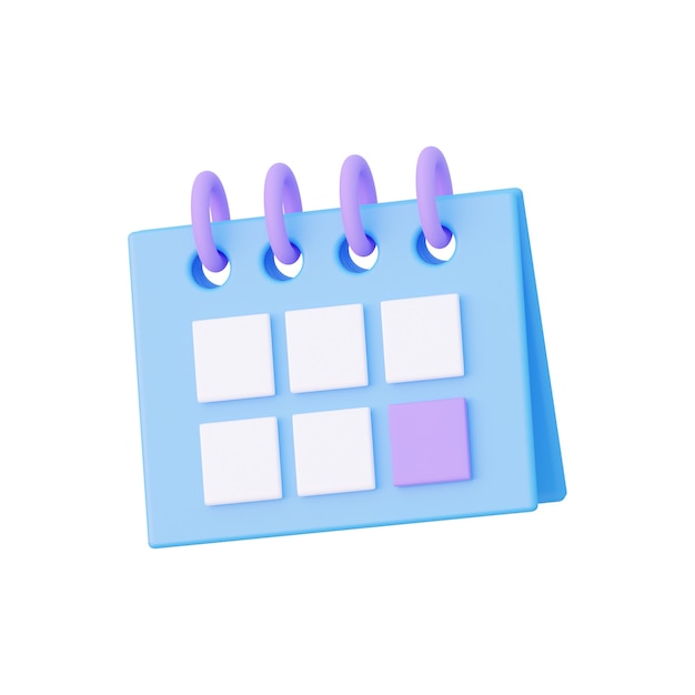 Calendario isolato su bacground bianco rendering 3d