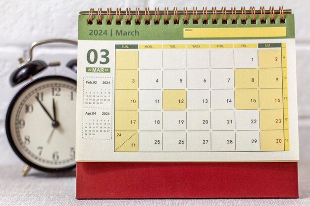 Calendar for March 2024 Desk calendar for planning