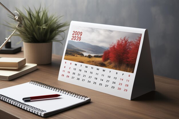 Photo calendar mockup on a table