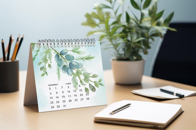 Foto mockup di calendario su un tavolo