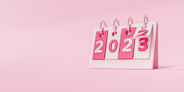 Фото Календарь празднования нового года годы меняются на новый год 2023 концепция 3d render illustration