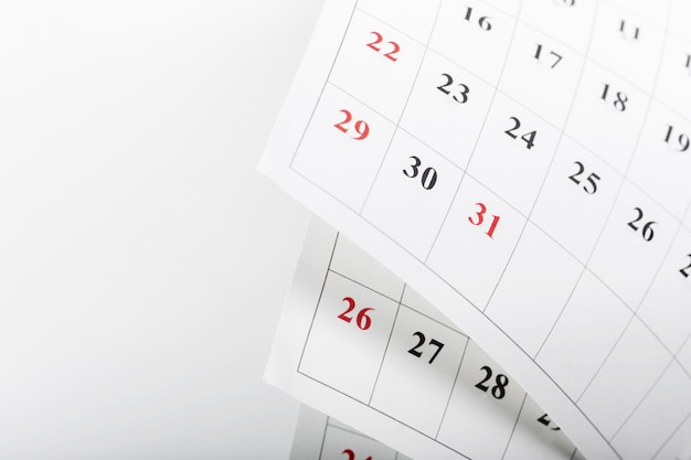 Calendar pages close up business time concept