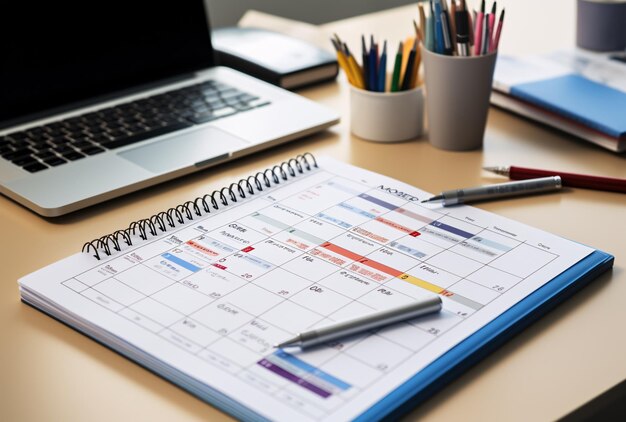 a calendar and pen on a desk