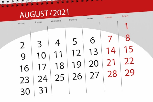 Calendar planner for the month august 2021, deadline day.