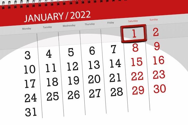 Calendar planner for the month january 2022, deadline day, 1, saturday.