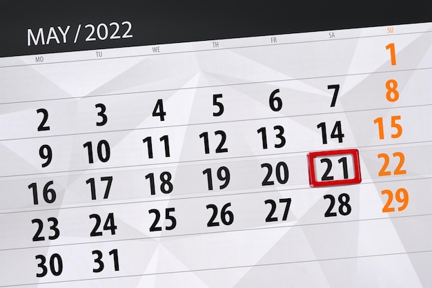 이달의 캘린더 플래너 2022년 5월 마감일 21일 토요일
