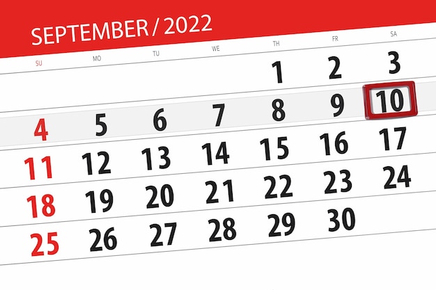 Calendario planner per il mese settembre 2022 scadenza giorno 10 sabato