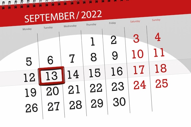 Calendar planner for the month september 2022 deadline day 13 tuesday