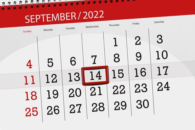 Calendar planner for the month september 2022 deadline day 14 wednesday