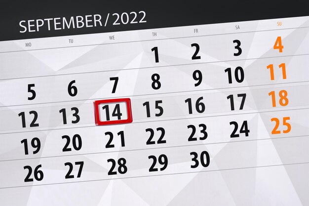 Calendar planner for the month september 2022 deadline day 14 wednesday