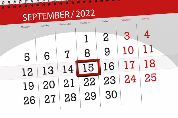 Calendar planner for the month september 2022 deadline day 15 thursday