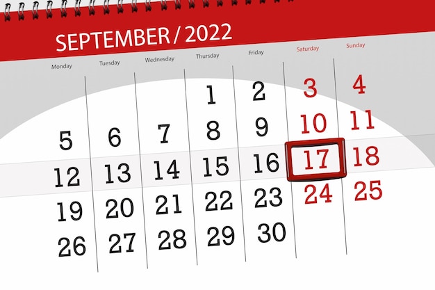 Calendar planner for the month september 2022 deadline day 17 saturday