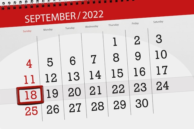 Calendar planner for the month september 2022 deadline day 18 sunday