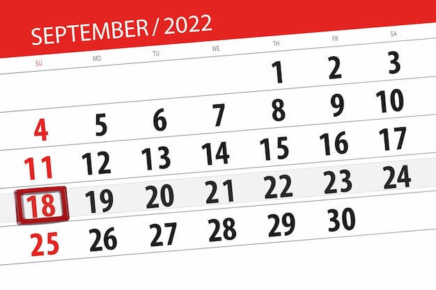 2022年9月締め切り日18日曜日のカレンダープランナー