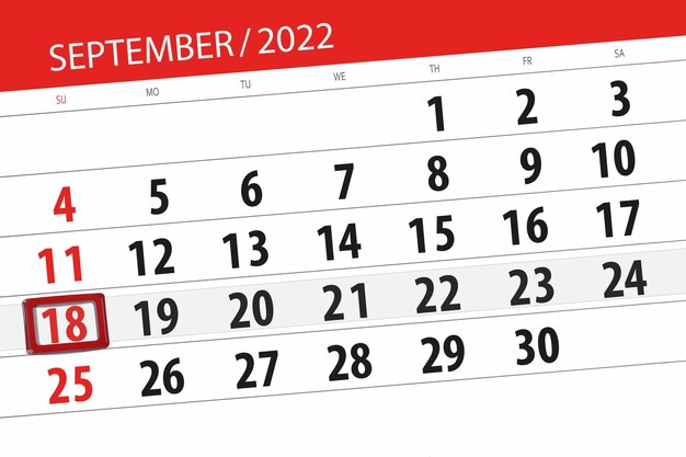 Calendar planner for the month september 2022 deadline day 18 sunday