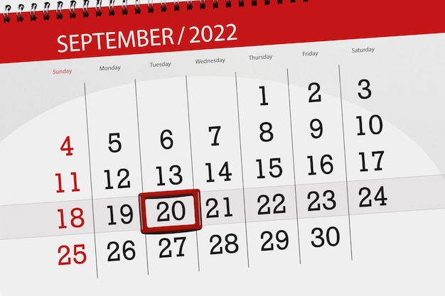 Calendar planner for the month september 2022 deadline day 20 tuesday